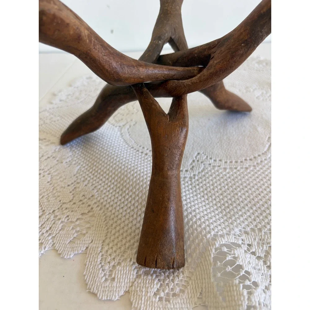 Vintage Hand Carved Wood Cobra Tripod Stand Interlocking Display 8 Inch